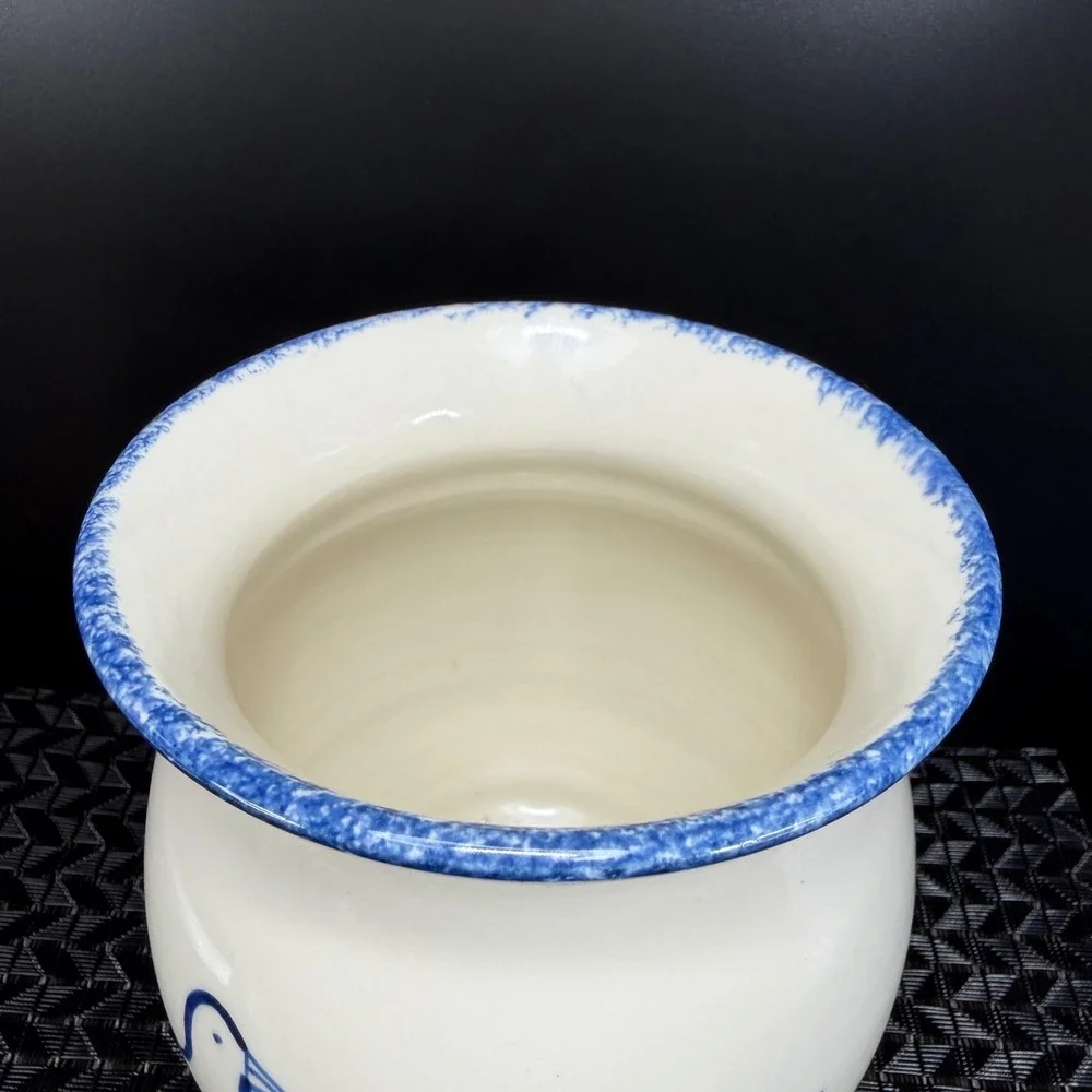 Lebeau et Weilbrenner Poterie Ceramic Utensil Crock Blue White Bird Ustensiles